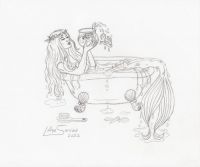 Mermaid bathing with her fishy friends.